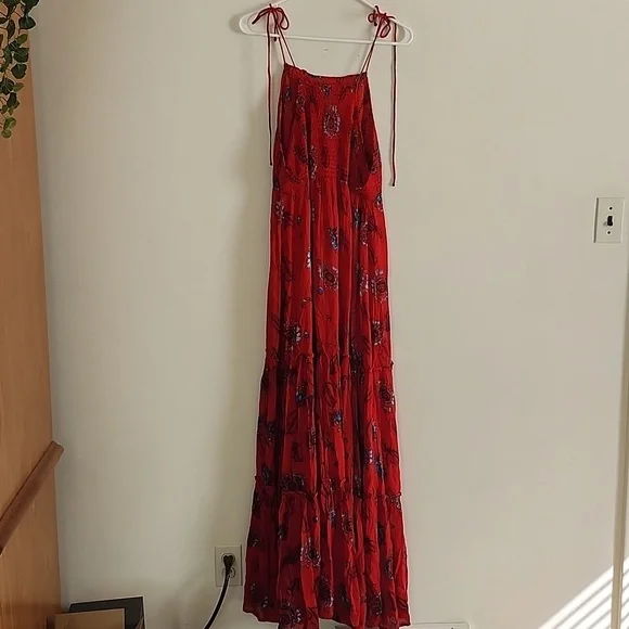 Free People Garden Party Maxi Dress Boho Vibrant Red Womens Medium - Picture 6 of 9